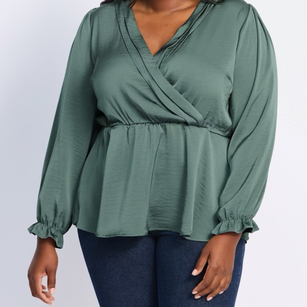 Vero Moda Women's Green Satin Draped Blouse